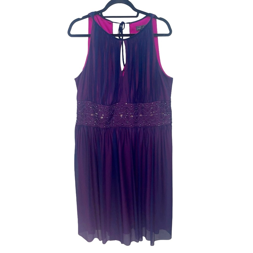 Jessica Howard Women's Formal Beaded Detail Iridescent Sleeveless Dress Sz 16W